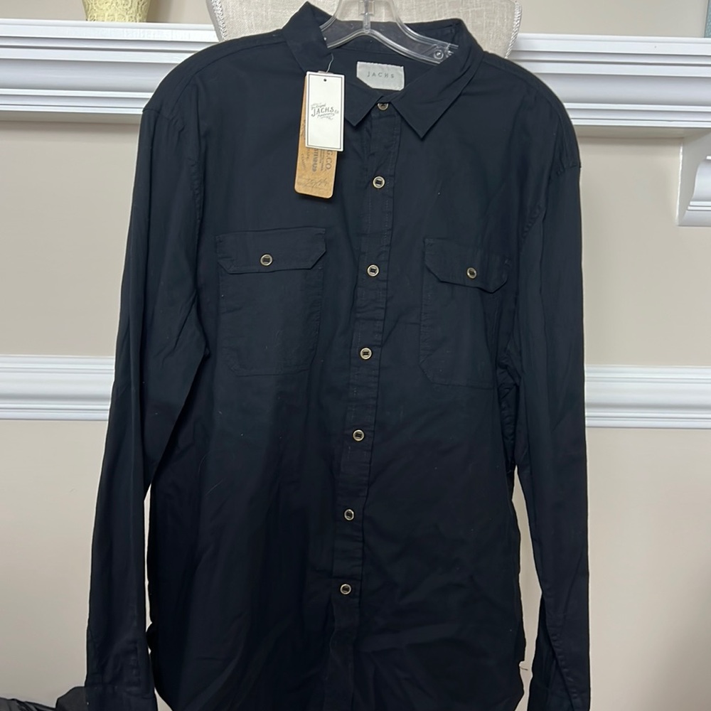 Jachs New York long sleeve button up down men’s collar shirt black L XL NWT
